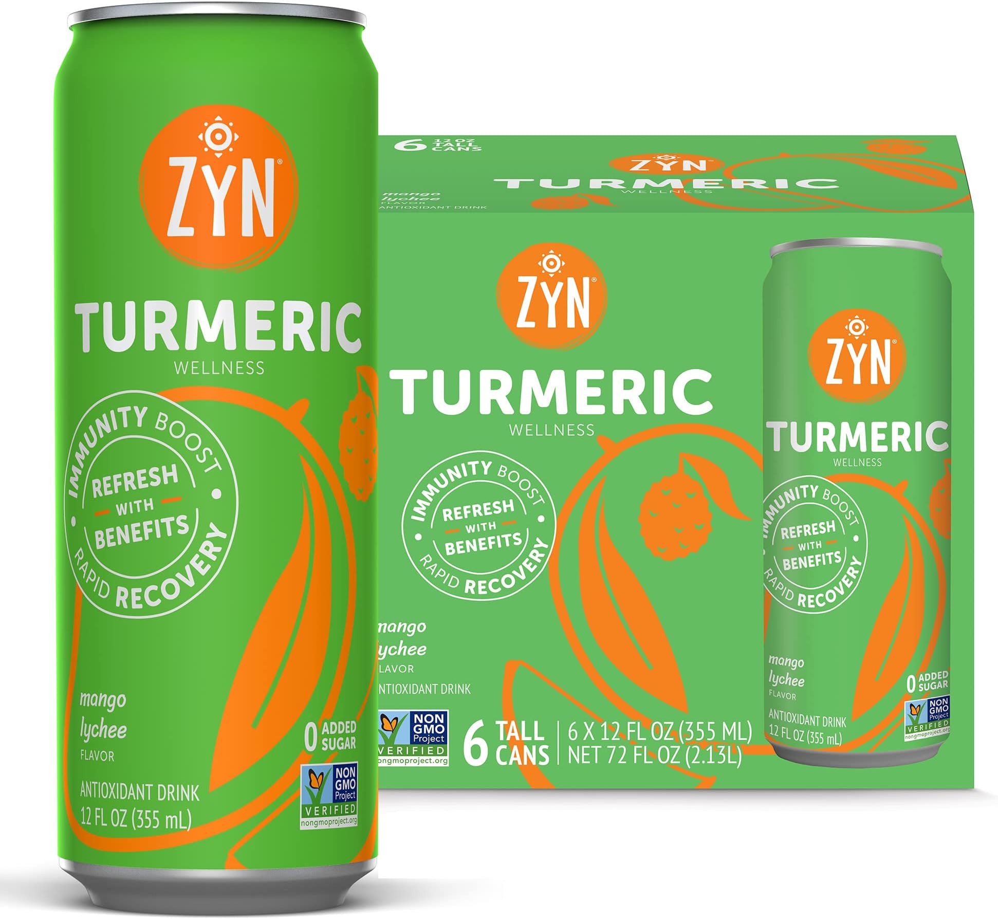 Turmeric Wellness Drink (6 Pack), Mango Lychee Flavored Turmeric Curcumin with Black Pepper, No Added Sugar, Low Carb & Low Calorie, Clean Alternative