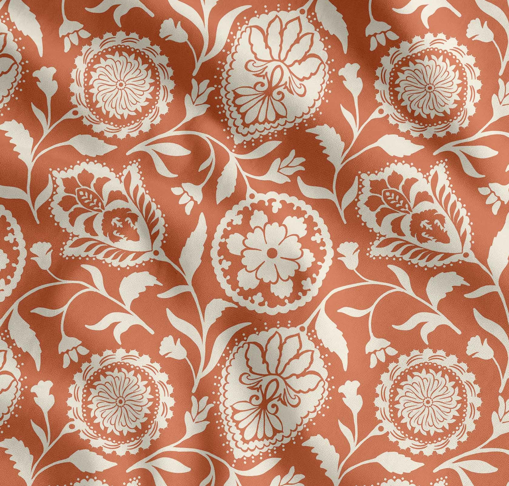 Cotton Cambric Fabric by Soimoi - Floral Pattern- 56" Wide Soft Breathable Fabric by 3 Metre for Kurtas, Linings, Blouses, Baby Clothes, Quilting - Orange