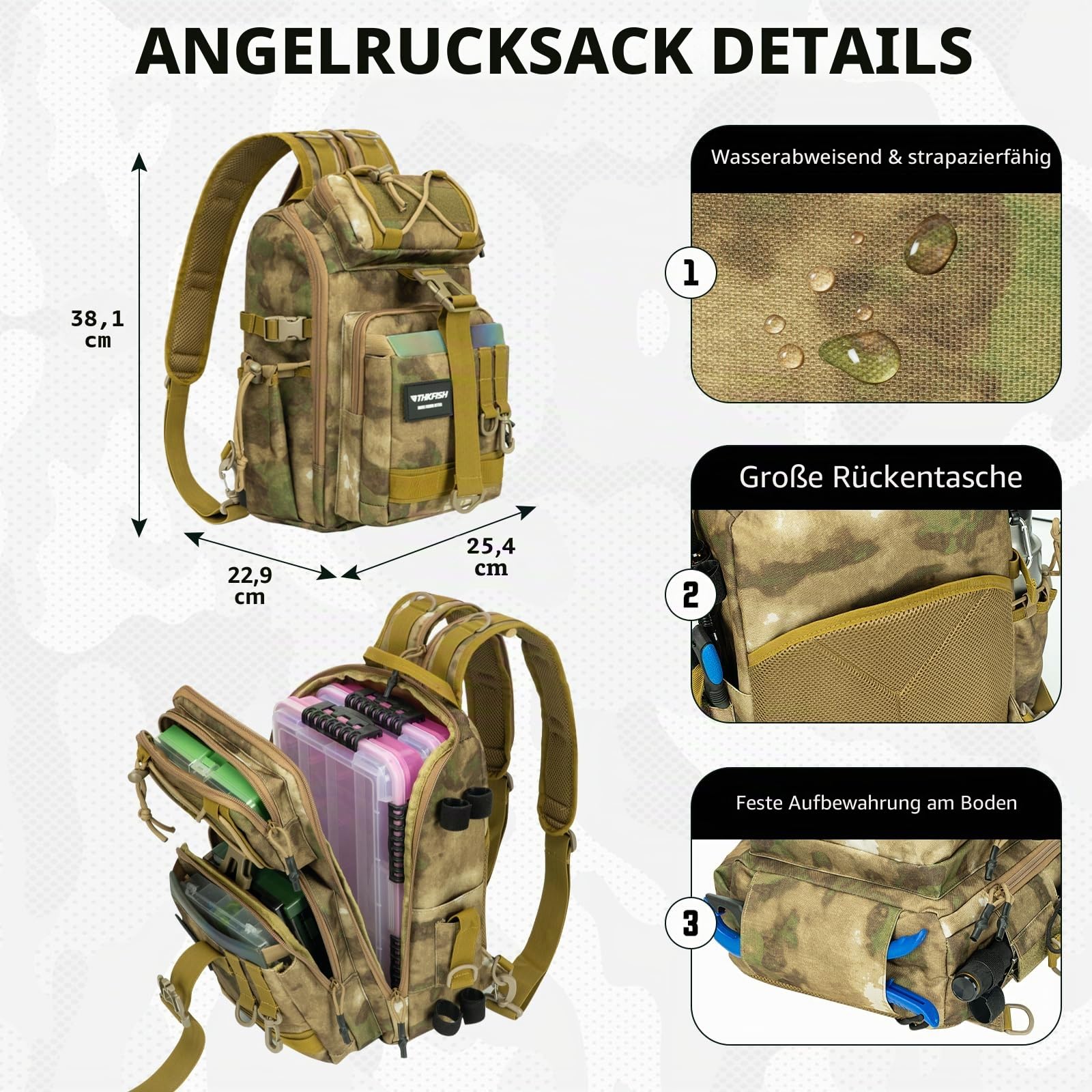 THKFISH Angelrute und Rolle Combo mit Angeln Rucksack, Angelset Anfänger Komplett mit Kohlefaser Teleskop-Angelrute, Angelwerkzeuge, Spinnrolle, Baitcast Zubehör für Salz-/Süßwasser
