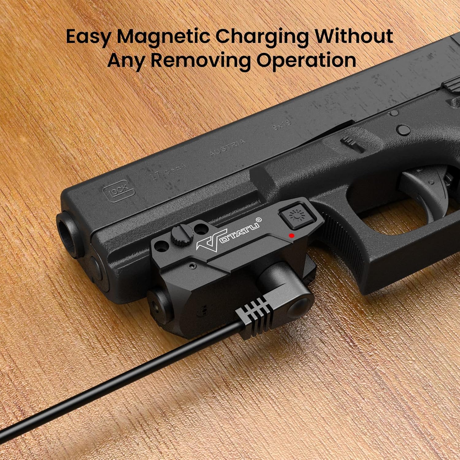 Votatu H3L-R Strobe Tactical Red Laser Sight, Aluminum Metal Construction Pistol Mount Ultra Low Profile Red Beam Laser Sight with Magnetic USB Charging, Ambidextrous Control