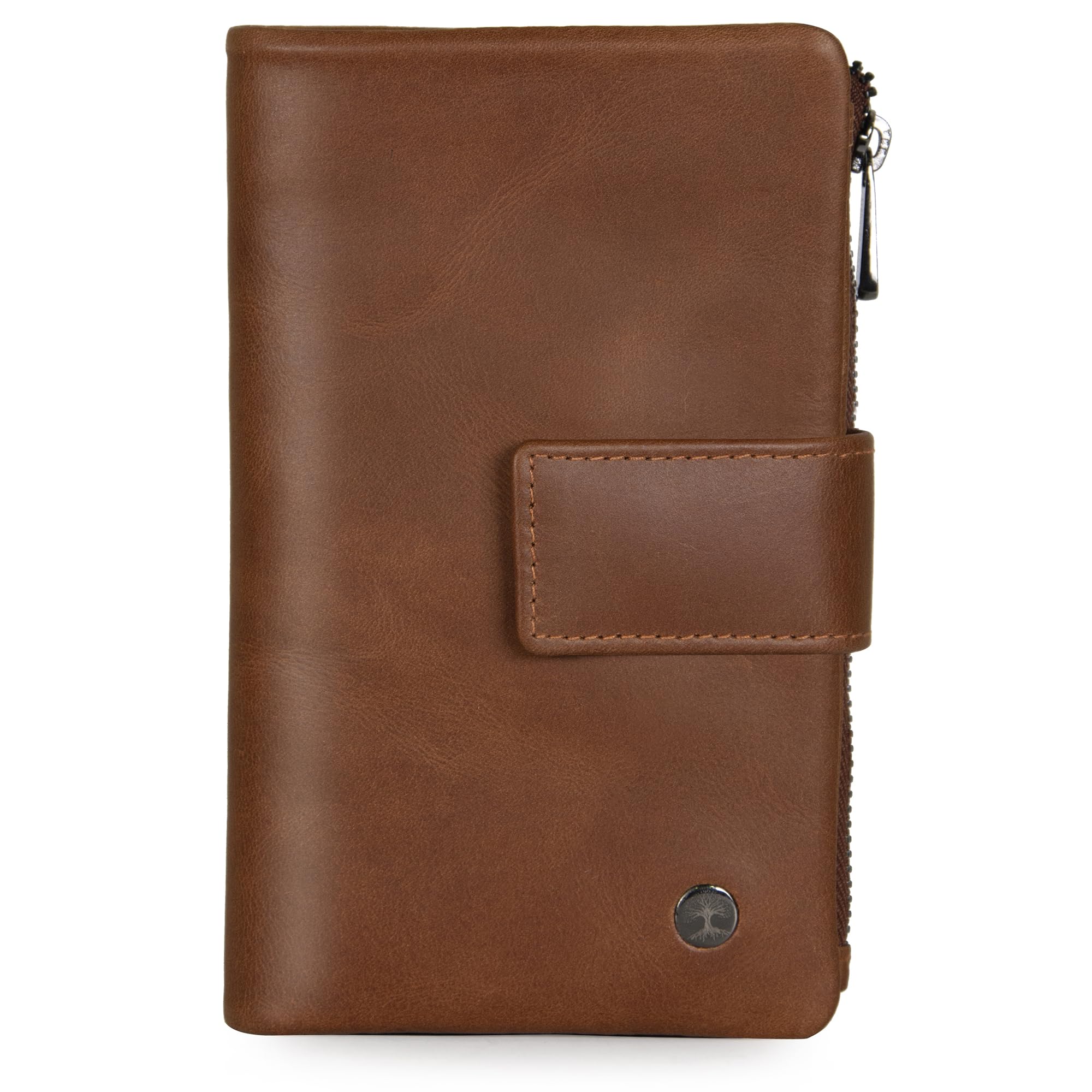 Genuine Leather Cognac Ladies Wallet |RFID Protected Removable Card Slots |ID Windows |Currency Compartment |Button Closure |Small Zip Coin Purse-image-48