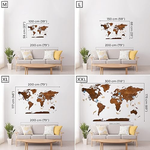 Miniatura 5 de HYPERI Wooden World Map Wall Art Travel, Wood World Map Wall Decor, Mapa del Mundo Para Pared, Places I've Been, Decor for Home Office, Wooden