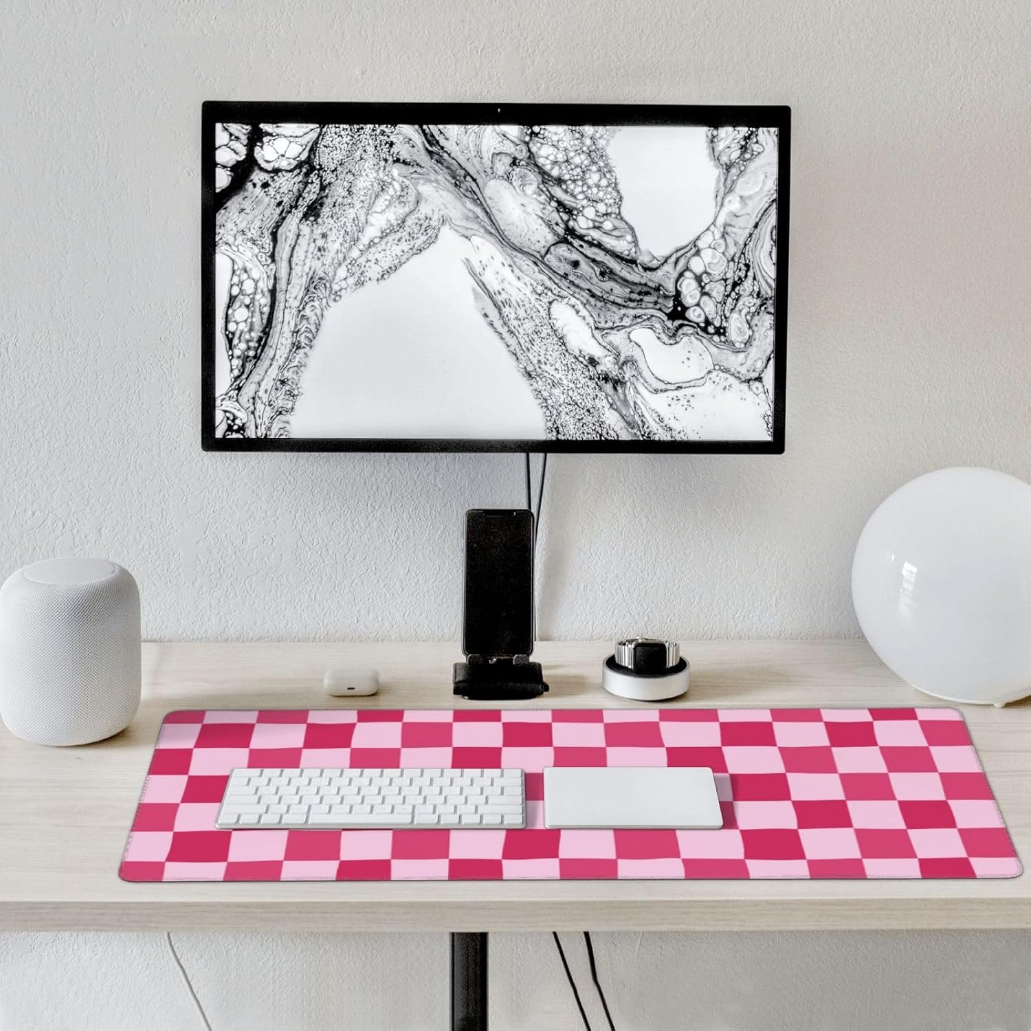 Pink Purple Checkerboard Mouse Pad Large Desk Mat for Keyboard and Mouse Non-Slip Gaming Mousepad Office Desk Accessories for Computer 35.4x15.7Inch - Image 9