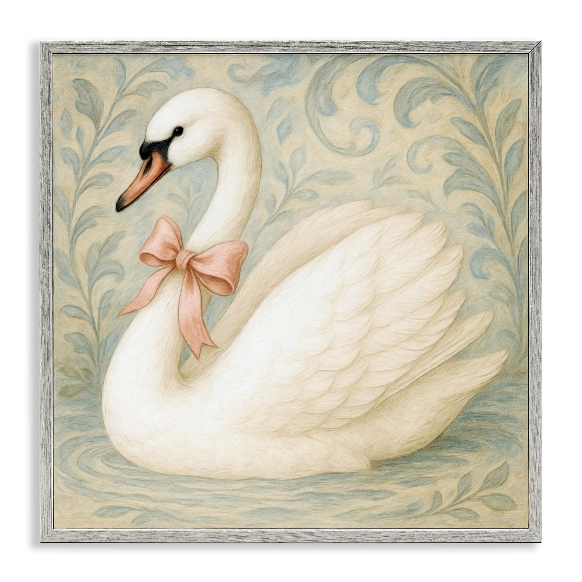 Stupell Industries 'Vintage Leaves Swan', Framed Giclee Art, Gray, 24 x 24