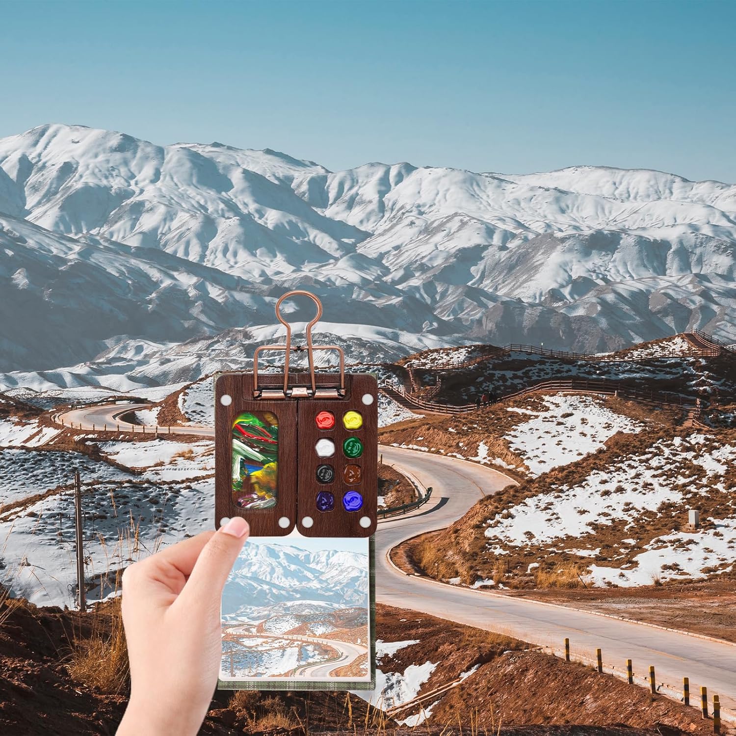 Boyistar Paint Palette Travel Kit, Mini Watercolor Paint Set, 2.36’’ Wooden Grid Paint Box for Painters Artists Students - Image 5