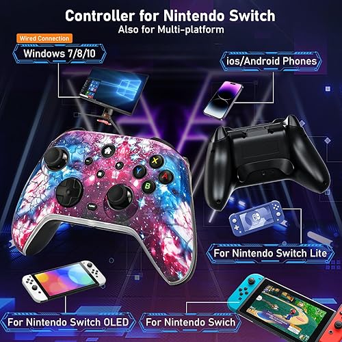 Miniatura 2 de Switch Controllers for Nitendo Switch/Lite/OLED, 1200mAh Wireless Switch Pro Controller, 10 Colors Light & Cool Nebula Design, Switch Turbo