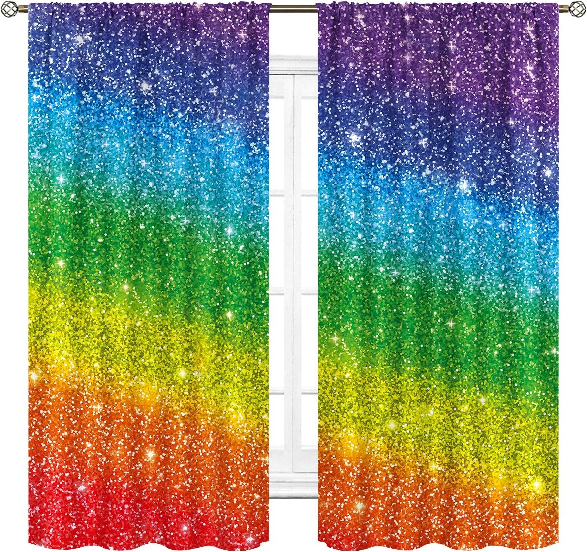 Cinbloo Rainbow Spot (Not Sequin Glitter Sparkle) Curtains Rod Pocket Girls Fantasy Polka Dots Gradual Change Art Printed Living Room Bedroom Window Drapes Treatment Fabric 2 Panels 42W x 63L Inch