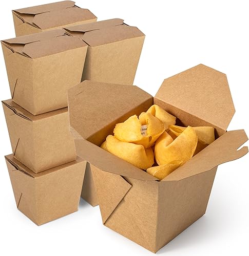 Miniatura 9 de Fit Meal Prep Paquete de 50 cajas chinas para llevar de 8 onzas, 3 recipientes de cartón kraft liso de 2.5 pulgadas, resistentes a fugas y grasa,