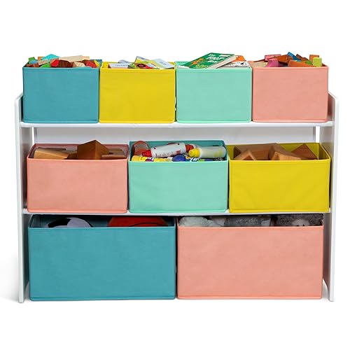 Miniatura 7 de Delta Children Organizador de juguetes de lujo con contenedores de almacenamiento, certificado Greenguard Gold, blanco con cubos azulnaranjapastel