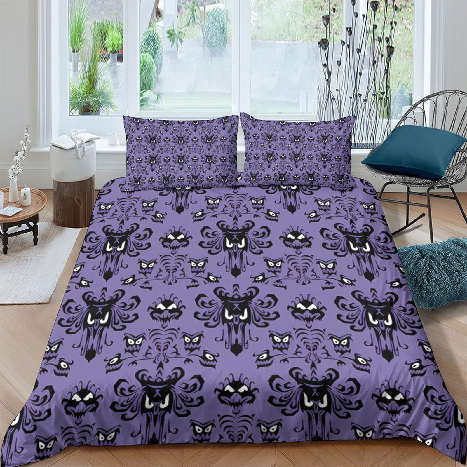 Ctjqhvkz Style-2 3D Printed Purple Gothic Cat Pattern Fitted Sheet Microfiber Soft Washable Bat Damask Mattress Cover For Bedroom Home Decor Single（135X200cm）