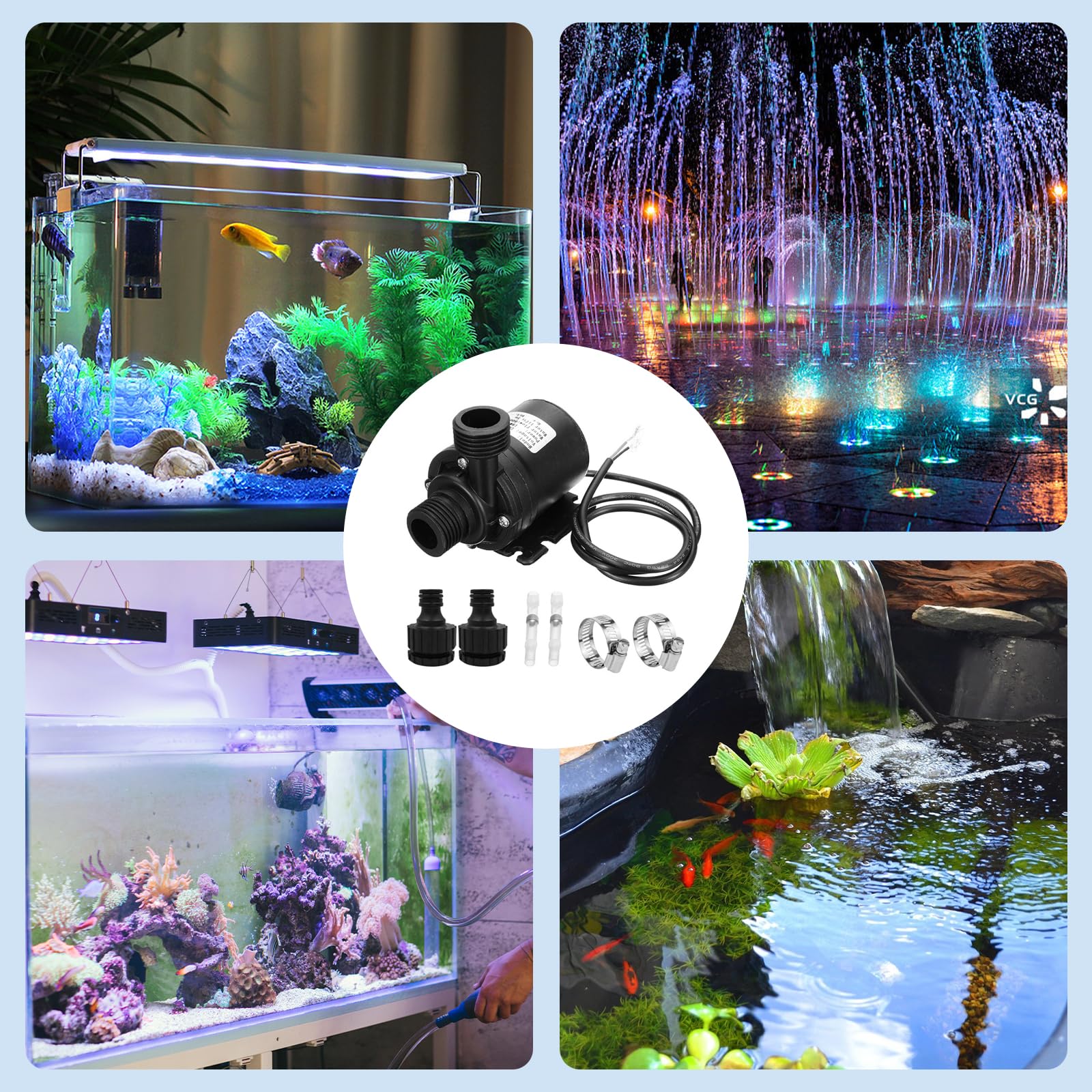 Pompa per acqua Leikurvo, DC 12 V, 800 l/h, 5 m, senza spazzole, mini pompa sommersa in ceramica, per fontane, acquari, stagni, fontane idroponiche, moderna e compatta, nera