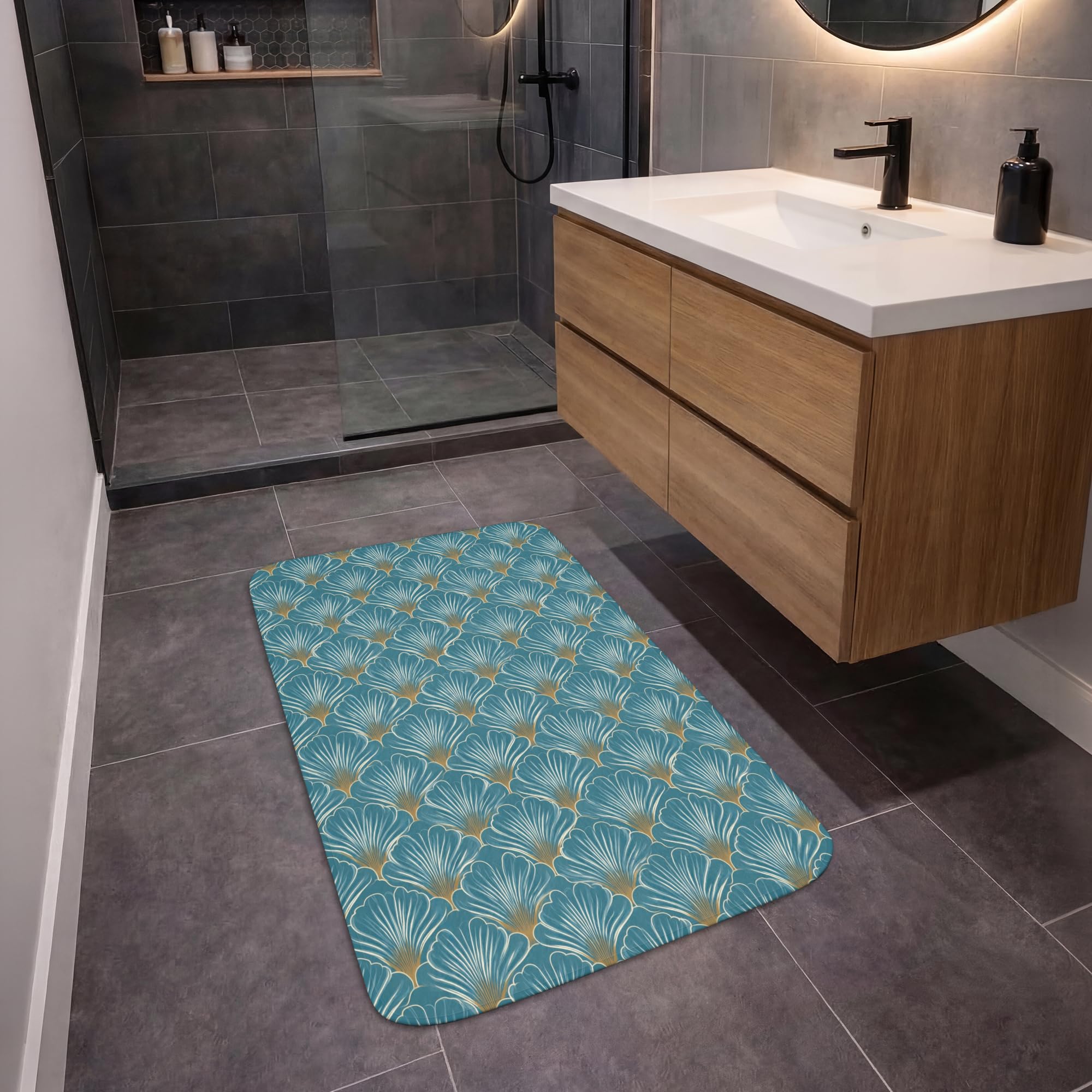 Bath Mat Rectangular 60x90 cm Alfombra Baño Alfombrilla Alfombras Ducha Lavable Antideslizante Tapete Banheiro Decoración Simétrico - Patrón - Azul