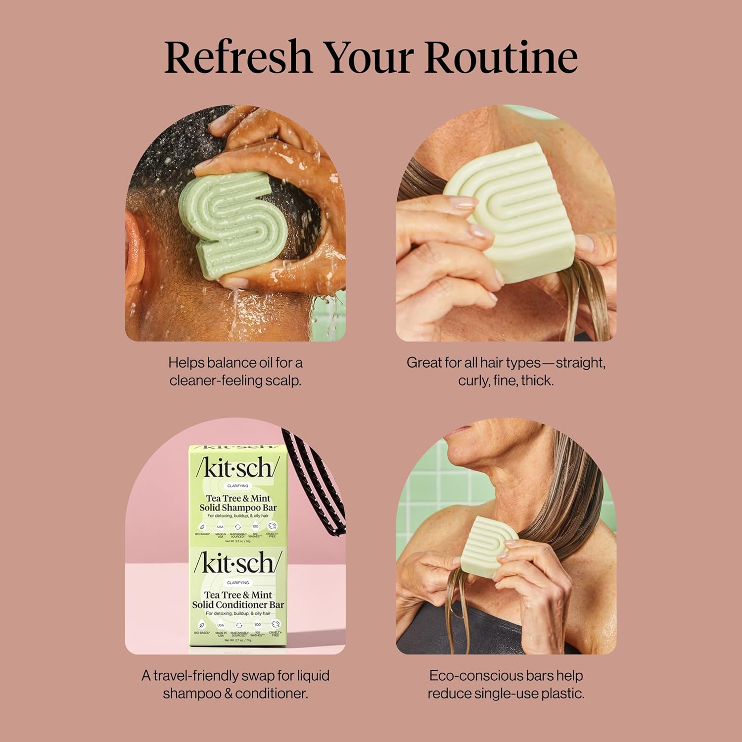 Kitsch Clarifying Tea Tree Shampoo and Conditioner Set – Shampoo & Conditioner Bar for Women and Men, Scalp & Oil Control Hair Care – Free of Paraben, Sulfate & Silicone – Made in USA - 2 pcs - Image 8