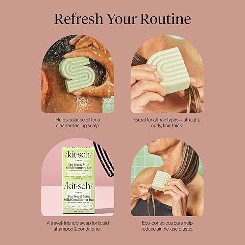 Miniatura 8 de Kitsch Juego de champú y acondicionador Clarifying Tea Tree - Barra de champú y acondicionador para mujeres y hombres, cuero cabelludo y control de