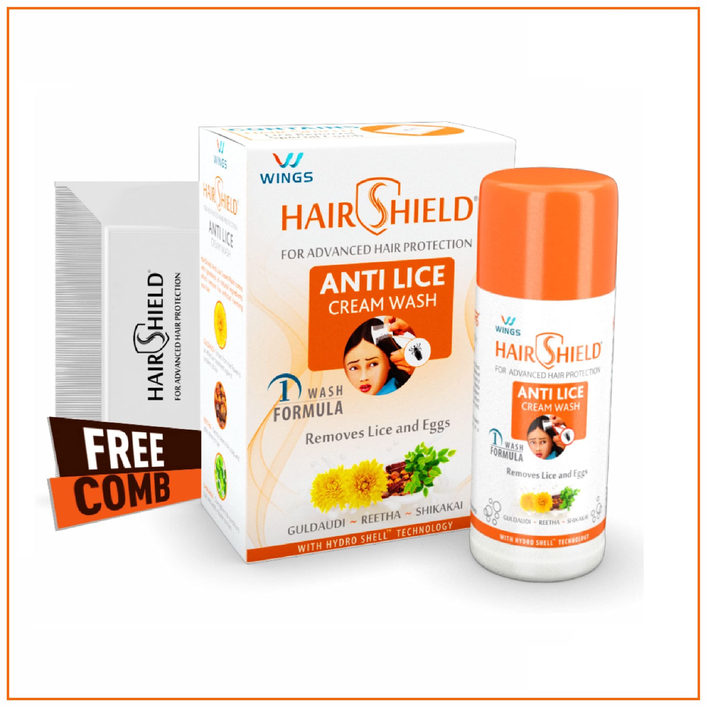 HairshieldAnti Lice Cream Wash (New Pack of 30ml) | Each Pack with New Big Lice Specialist Comb | Made with Guldaudi, Reetha & Shikakai | Trusted by Mothers | Safe for Babies, Children, Men & Women