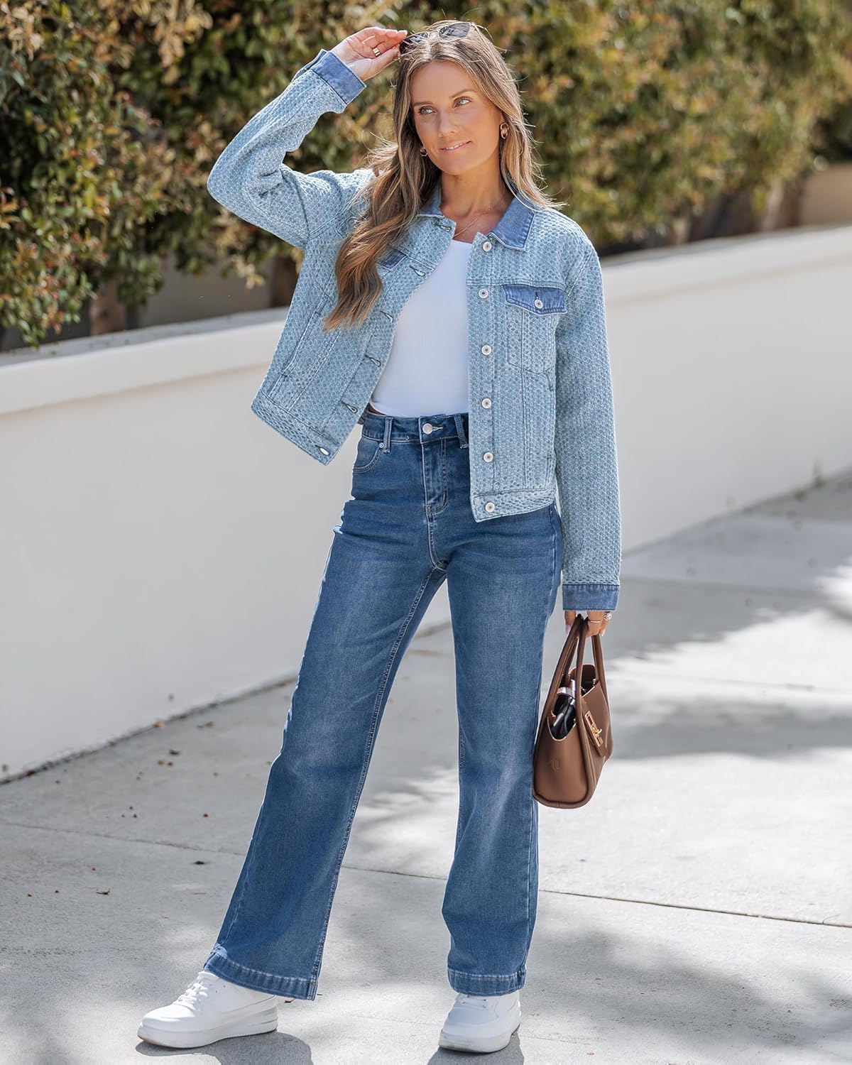 luvamia Jean Jacket Women Trendy Texture Distressed Button Down Long Sleeves Casual Trucker Denim Jackets with Pockets - Image 5