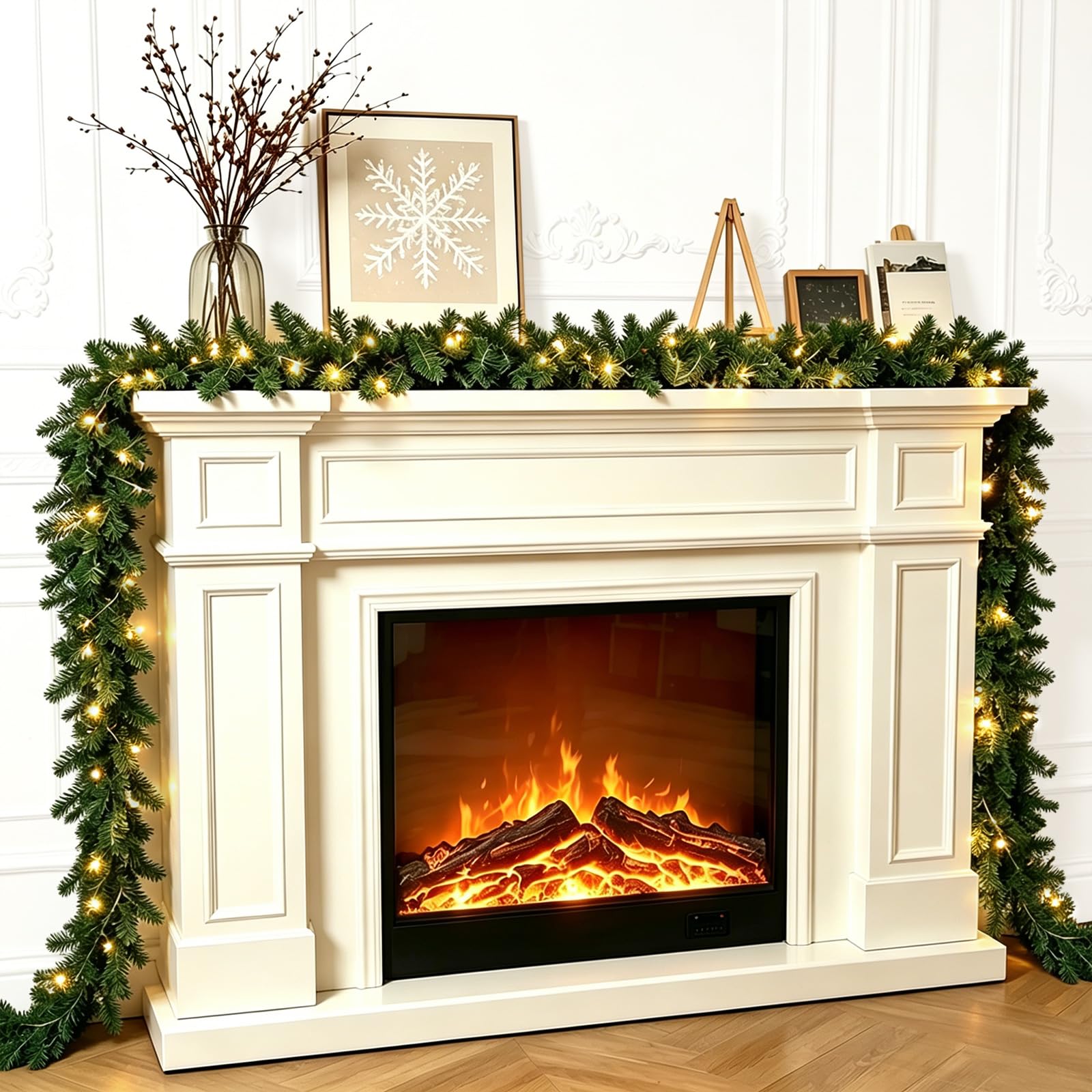 33FT/10M Christmas Garland with Lights,Indoor&Outdoor Decorations Artificial Xmas Wreath Garland for Stairs Fireplace Front Door Porch Mantel Holiday New Year Winter Railings Garden Gate Home Decor — image 1