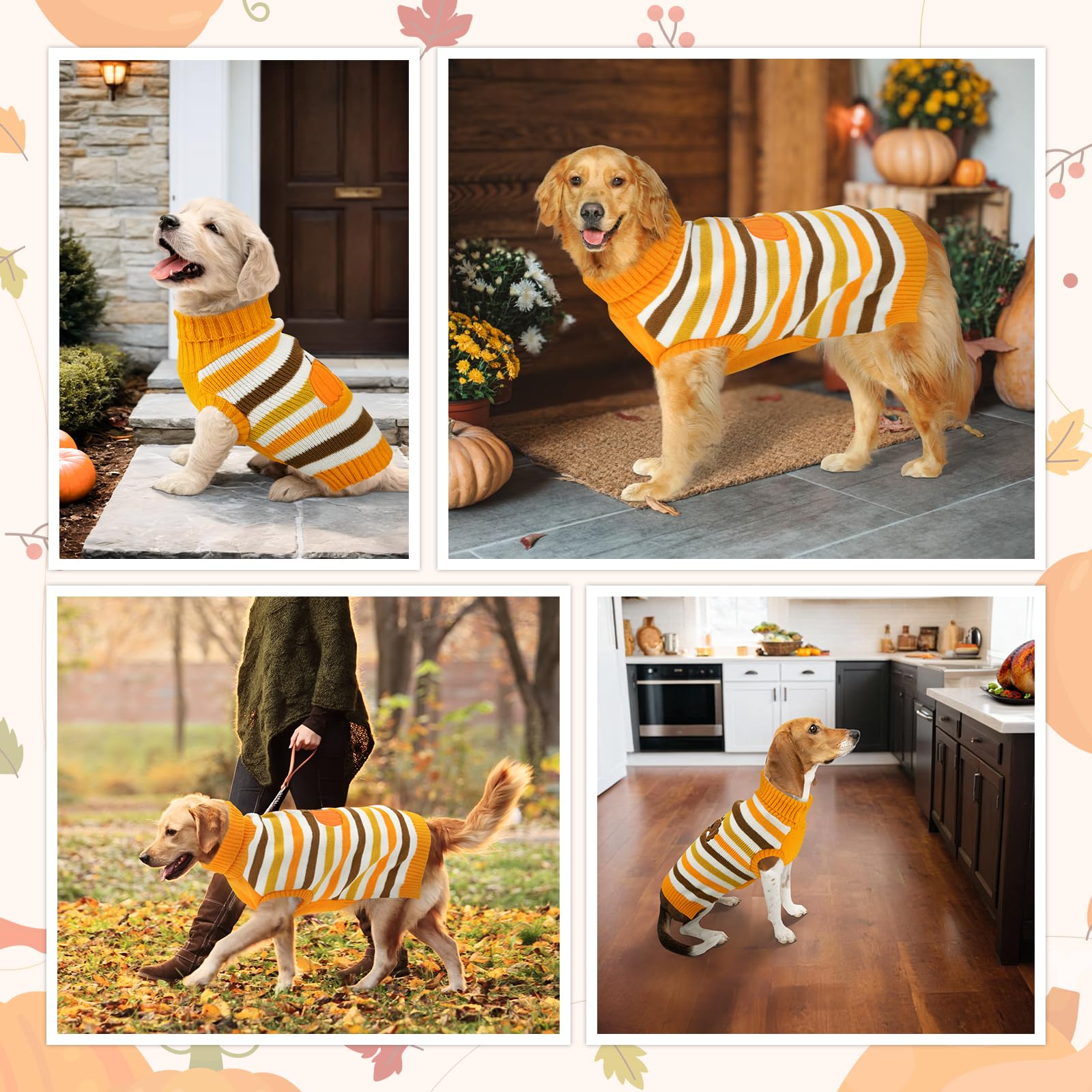 Pull en tricot à col roulé pour chien et chat de petite, moyenne et grande taille – Motif à rayures et à col roulé – Taille 3XL