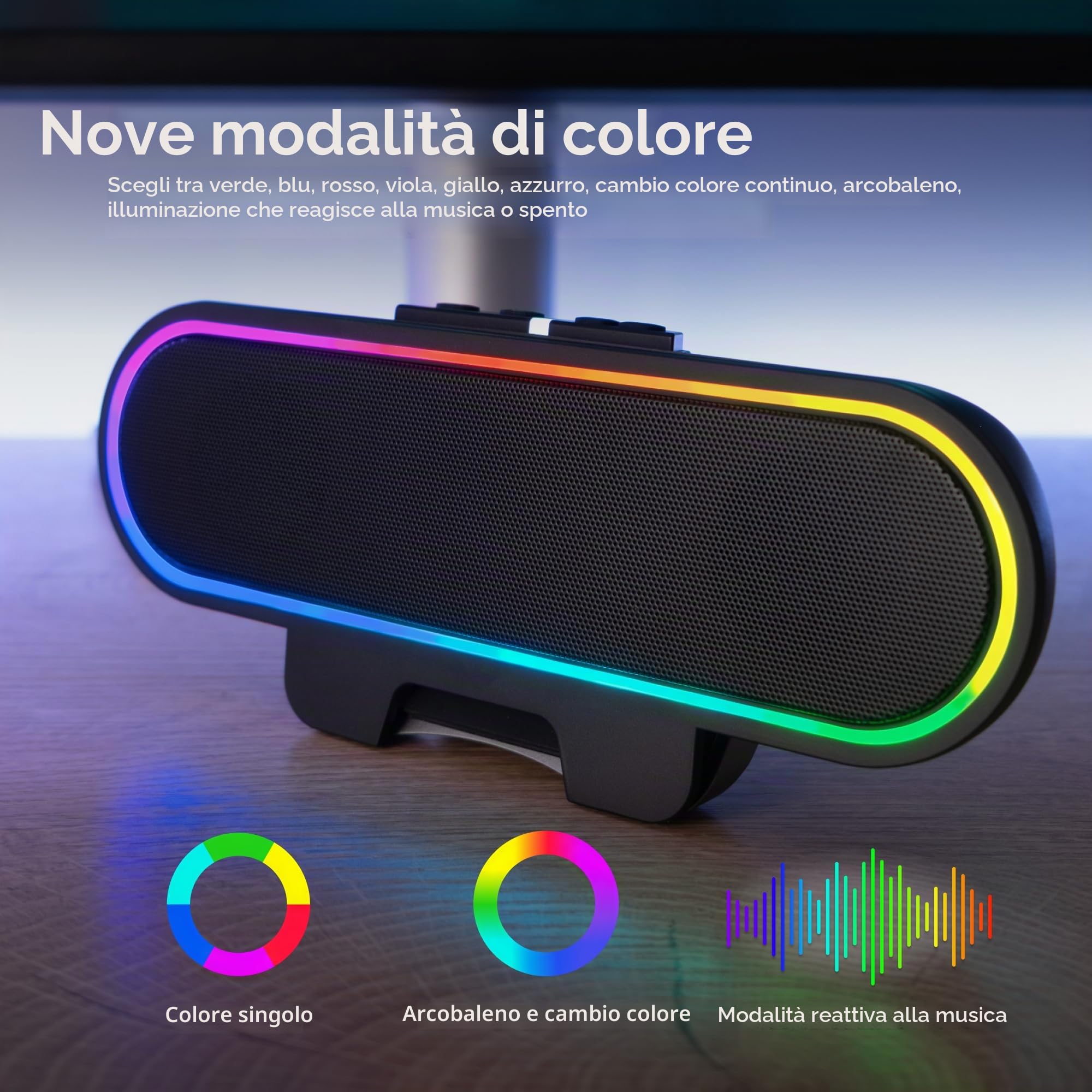 Cyber Acoustics - Barra degli altoparlanti USB con luci LED (CA-2890GX) – Barra degli altoparlanti alimentata tramite USB per PC e Mac, luci LED dinamiche sincronizzate con la musica, si fissa a