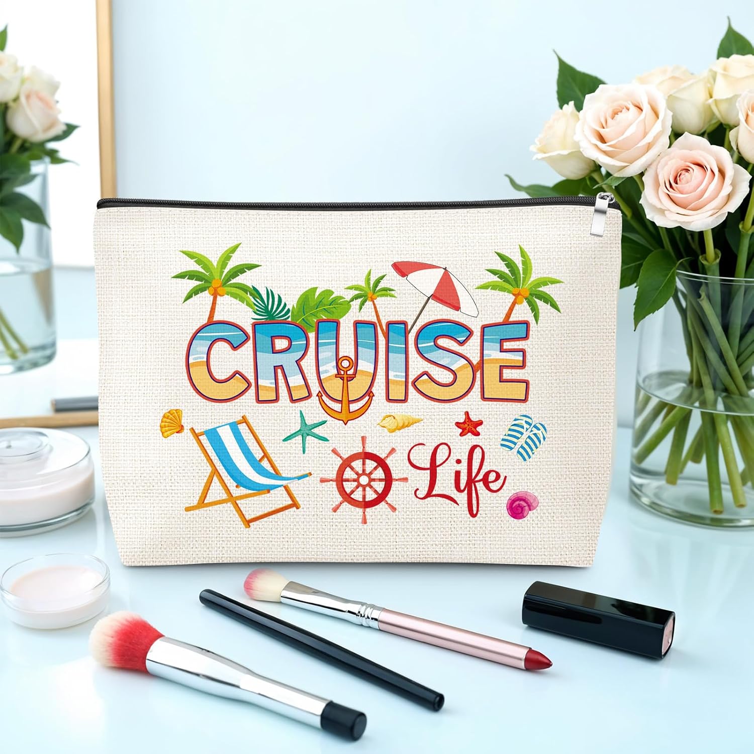 Cruise Lovers Gifts for Women Makeup Bag Summer Vacation Trip Gift for Women Bestie Her Daughter Wife BFF Sister Travel Toiletry Cruise Ship Essentials Accessories for Beach Vacation Cosmetic Bag - Image 3