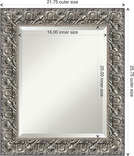 Miniatura 4 de Amanti Art Espejo de baño de madera, espejo de pared Luxor plateado para usar como espejo de tocador de baño sobre fregadero (25.75 x 21.75