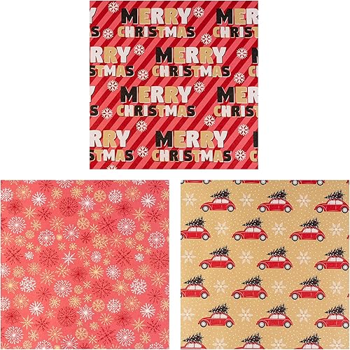 Miniatura 8 de RUSPEPA Rollos de papel de regalo de Navidad  17 pulgadas x 10 pies por rollo, total de 3 rollos  coche y copo de nieve