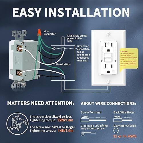 Miniatura 7 de Toma GFCI de 15 amperios (actualizada) resistente a manipulaciones, receptáculo GFI de autoprueba con indicador LED, interruptor de falla de tierra
