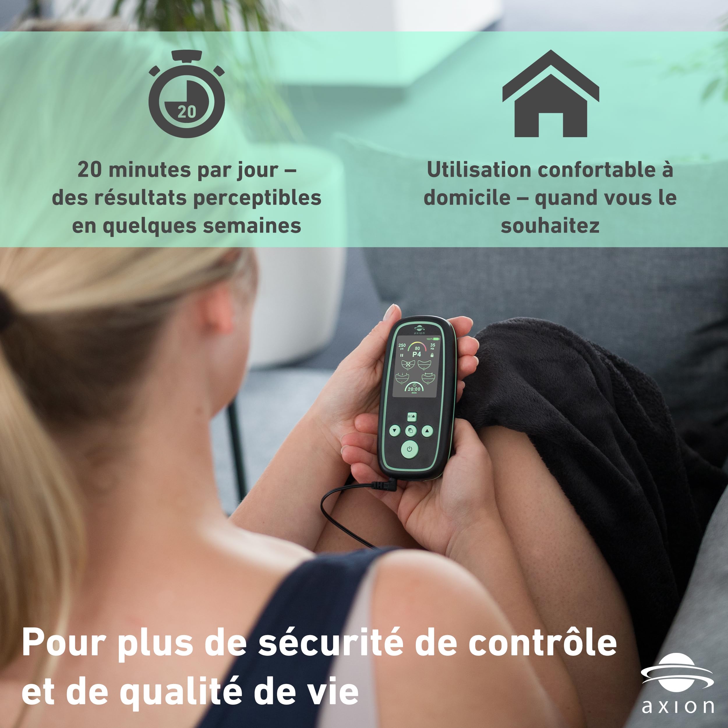 Entraineur du plancher pelvien axion® I-3000 pour femmes | Appareil Kegel EMS avec sonde vaginale pour incontinence | 4 programmes, 80 intensités, Batterie rechargeable – Dispositif médical certifié