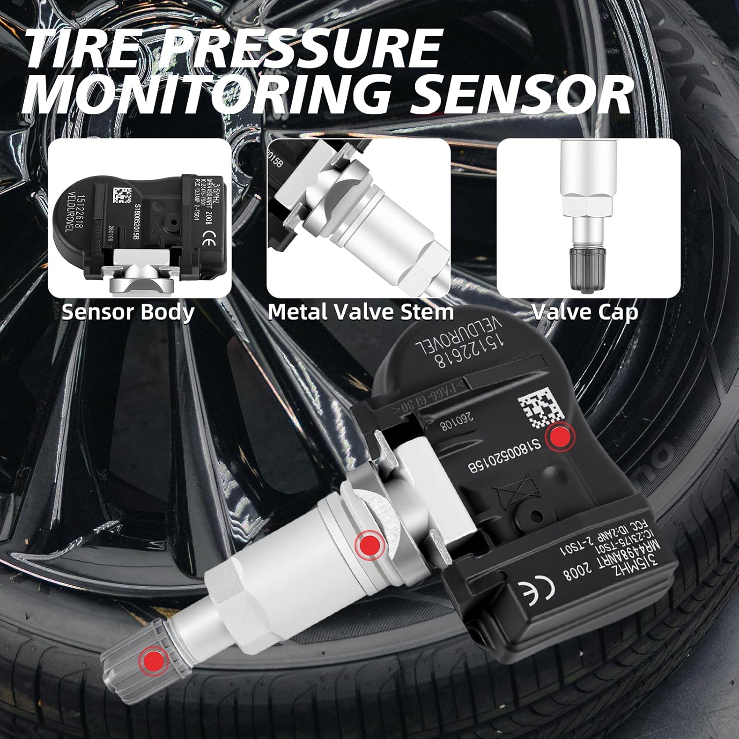 Pre-Programmed Tire Pressure Monitoring Sensor Fit for Chevy Colorado 2007-2012/ Gmc Canyon 2007-2012, for Hummer H3 2006-2010, for Isuzu i-290 i-370 2007 2008, 4PCS 315MHz OE-15122618