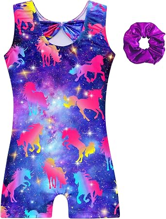Gymnastics Leotards for Girls Sleeveless Sparkly Matching Scrunchie Wear