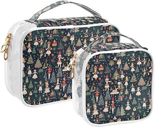 Miniatura 2 de Christmas Ballets Nutcrackers Tree Clear Toiletry Bag for Traveling,2 Pack Makeup Cosmetic Bag with Zipper,Travel Bag for Toiletries,Travel