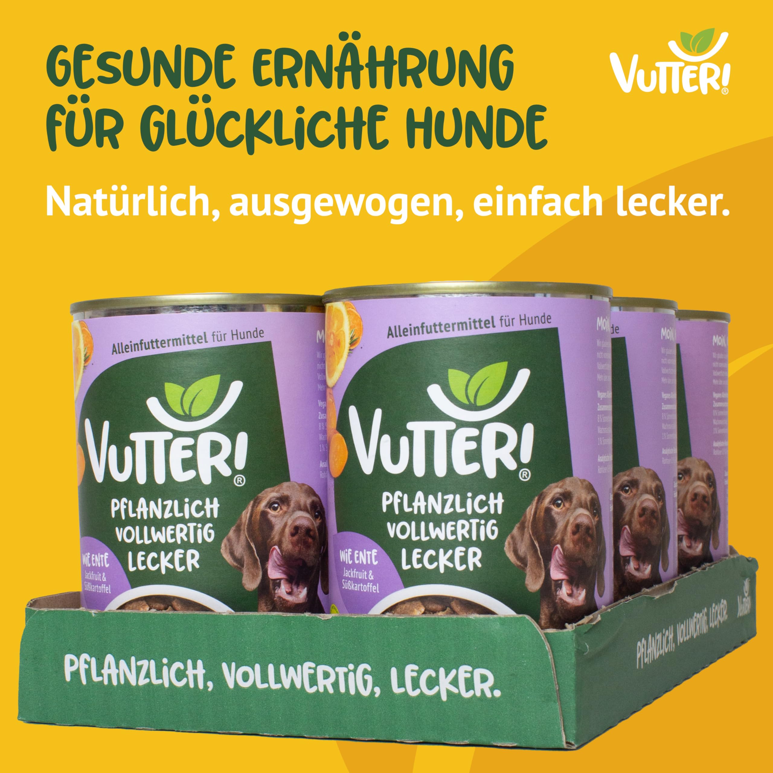 VUTTER Nassfutter Wie Ente, 24x400 g: Hundefutter Vegan - Alleinfutter für Hunde - Fleischähnlich für hohe Akzeptanz - Sojaprotein für Muskeln, Zink für Haut & Fell, Kalzium für Zähne & Knochen