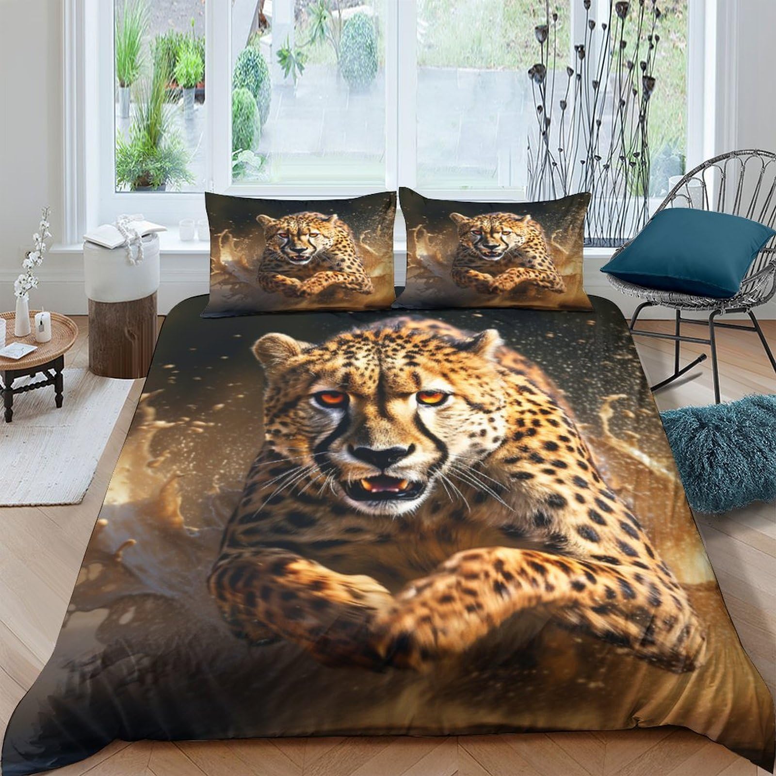 Cheetah 3 Pieces Duvet Cover Set 3D Printed Bedding Quilt Duvet Cover with Zipper Closure for, Ultra Soft Microfiber Animals Bedding Double（200x200cm）