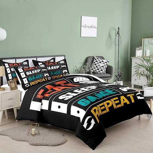 Miniatura 2 de Bodhi Juego de edredón de videojuegos tamaño matrimonial, juegos de ropa de cama para niños y niños, juego de edredón con diseño de repetición de