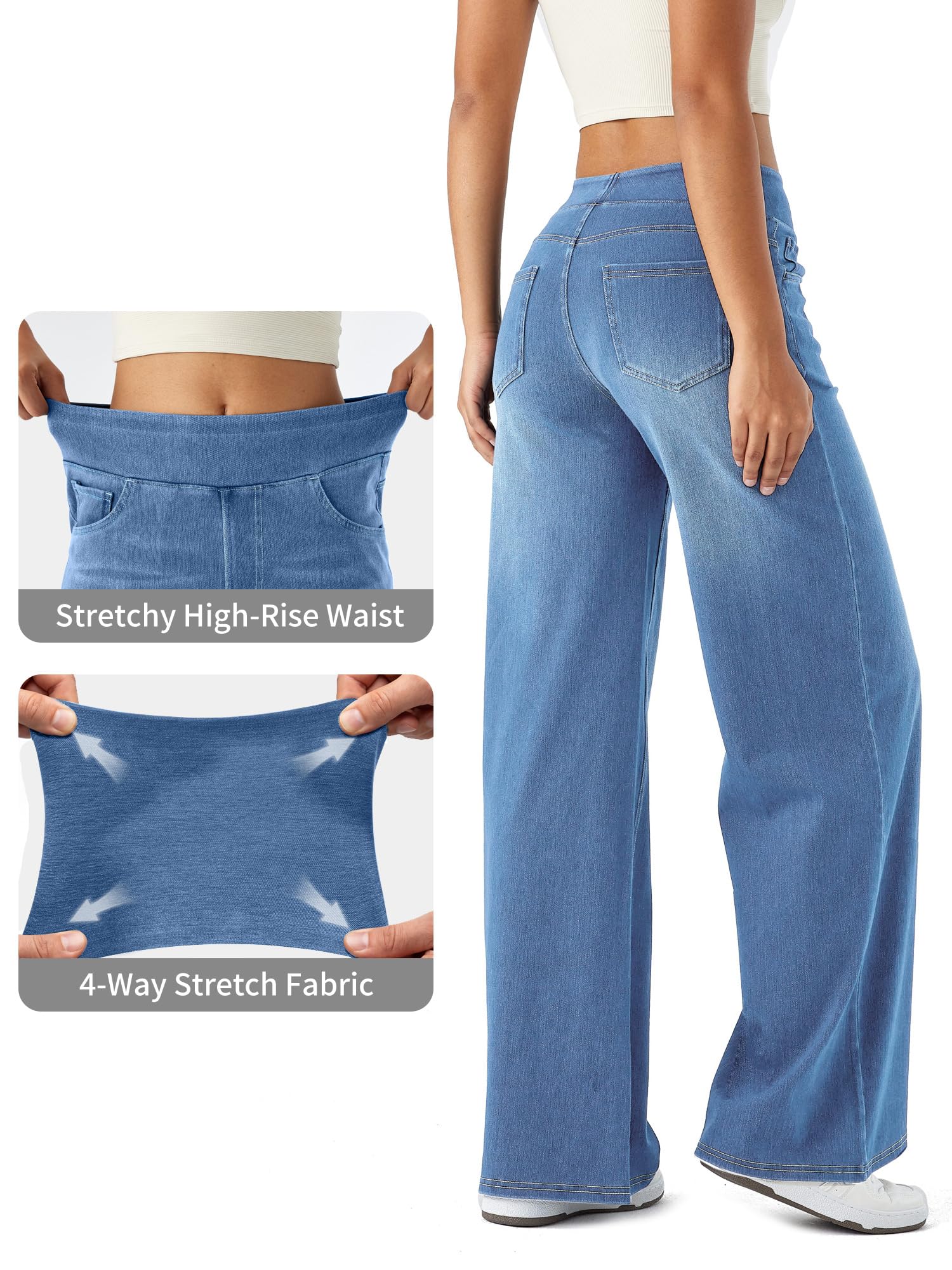 LaiEr Damen Denim Hose mit weitem Bein, hohe Taille, gerades Bein, lockere Passform, Unregelmäßiger handgeriebener Katzenschnurrhaarverlauf hohe Elastizität Casual Jeans