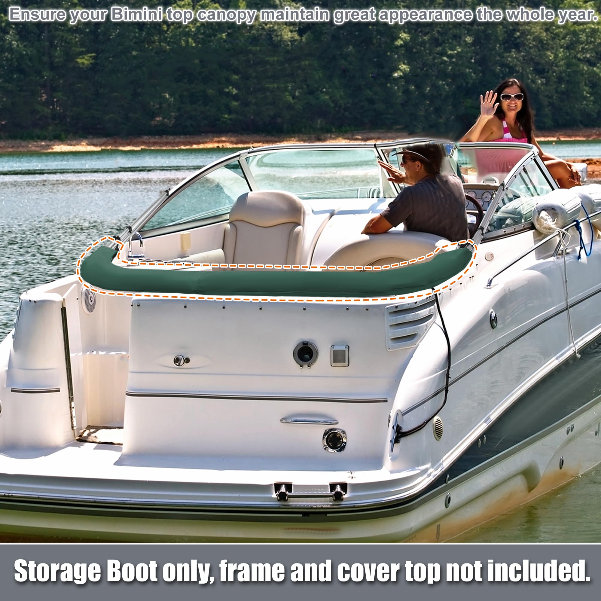 X AUTOHAUX Boat Bimini Top Storage Boot Green 85"-90" Width for 3 Bow 4 Bow - Image 2