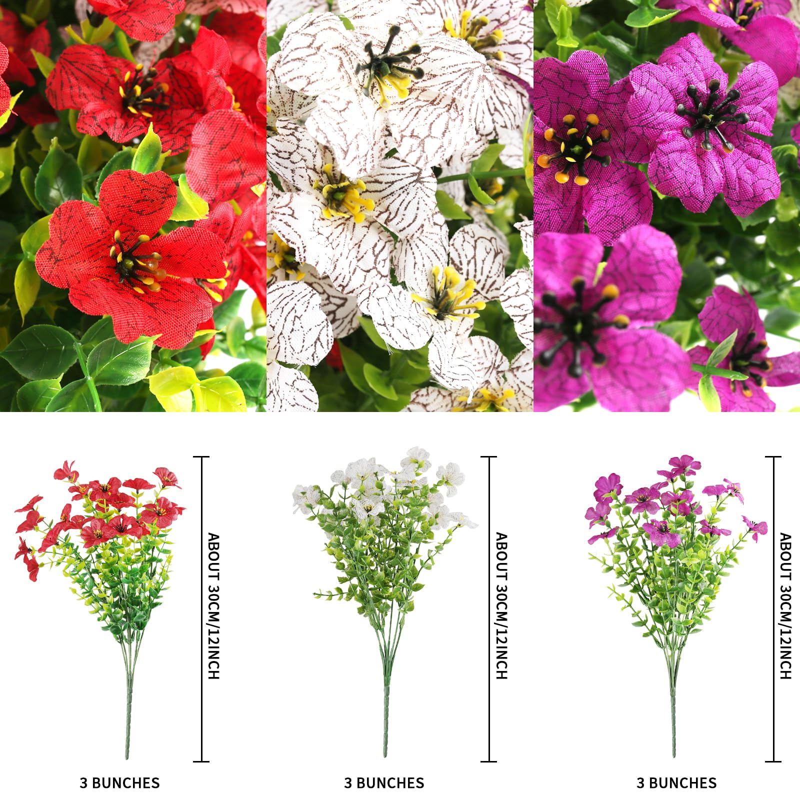 wiipara 9 Bundles Artificial Flowers Outdoor UV Resistant Fake Flowers No Fade Faux Plants Garden Porch Window Box Decorating - Image 2