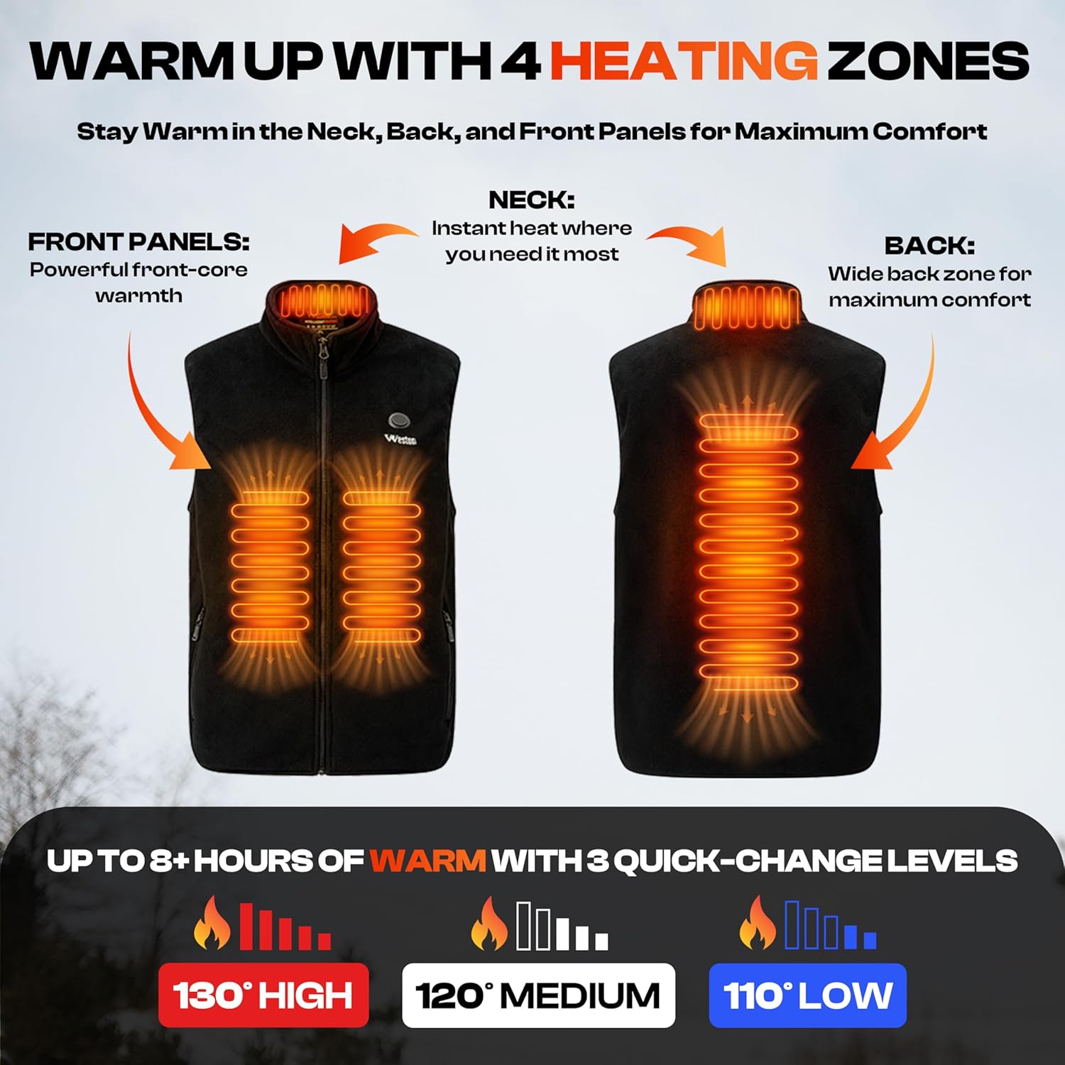 Weston Women’s Heated Fleece Vest, 4 Heating Zones, 7.4V, 4800 mAH Rechargeable Battery, Machine-Washable Women’s Fleece Vest - Image 8