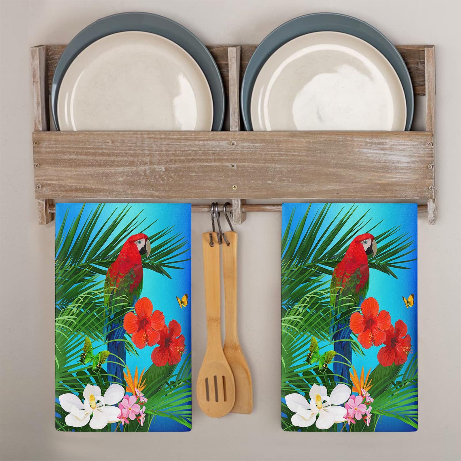 Strofinacci Cucina Pappagallo Rosso Tropicale Canovacci Cucina Assorbente Microfibra Morbido e Lavabile Asciugamani Cucina Decorativi per Bagno Ristorante 4 Pezzi (40x60 cm)