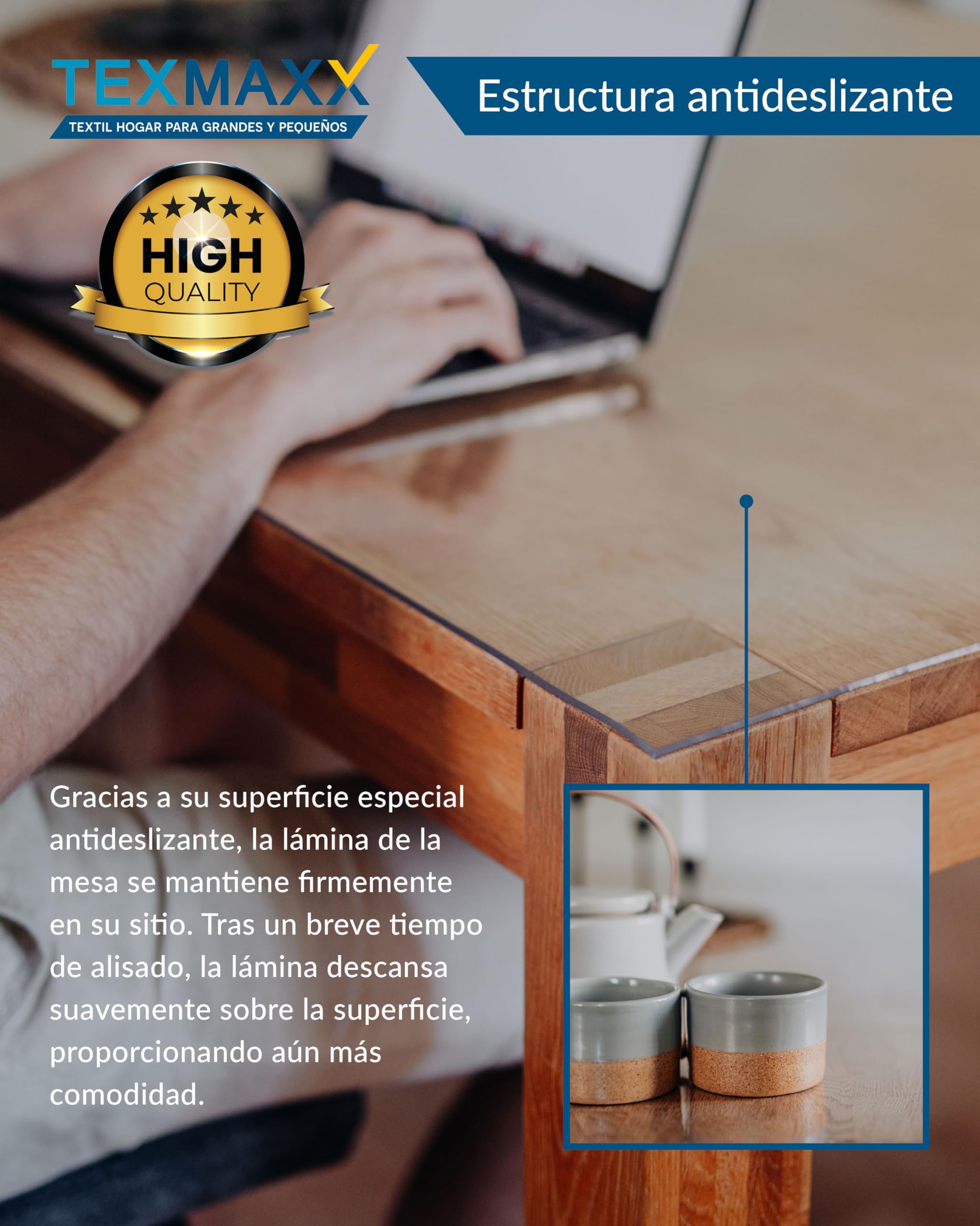 TEXMAXX Protector de Mesa Transparente 2mm con Borde Recto - Diferentes Tamaños para Mesa, Escritorio y Encimera de PVC - 90 cm x 180 cm