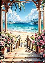 DPHERO 5D DIY Sea View Diamond Painting, DIY Embroidery Flowers Diamond Painting Kit, Staircase Kits for Adults Beginners 30 x 40 cm