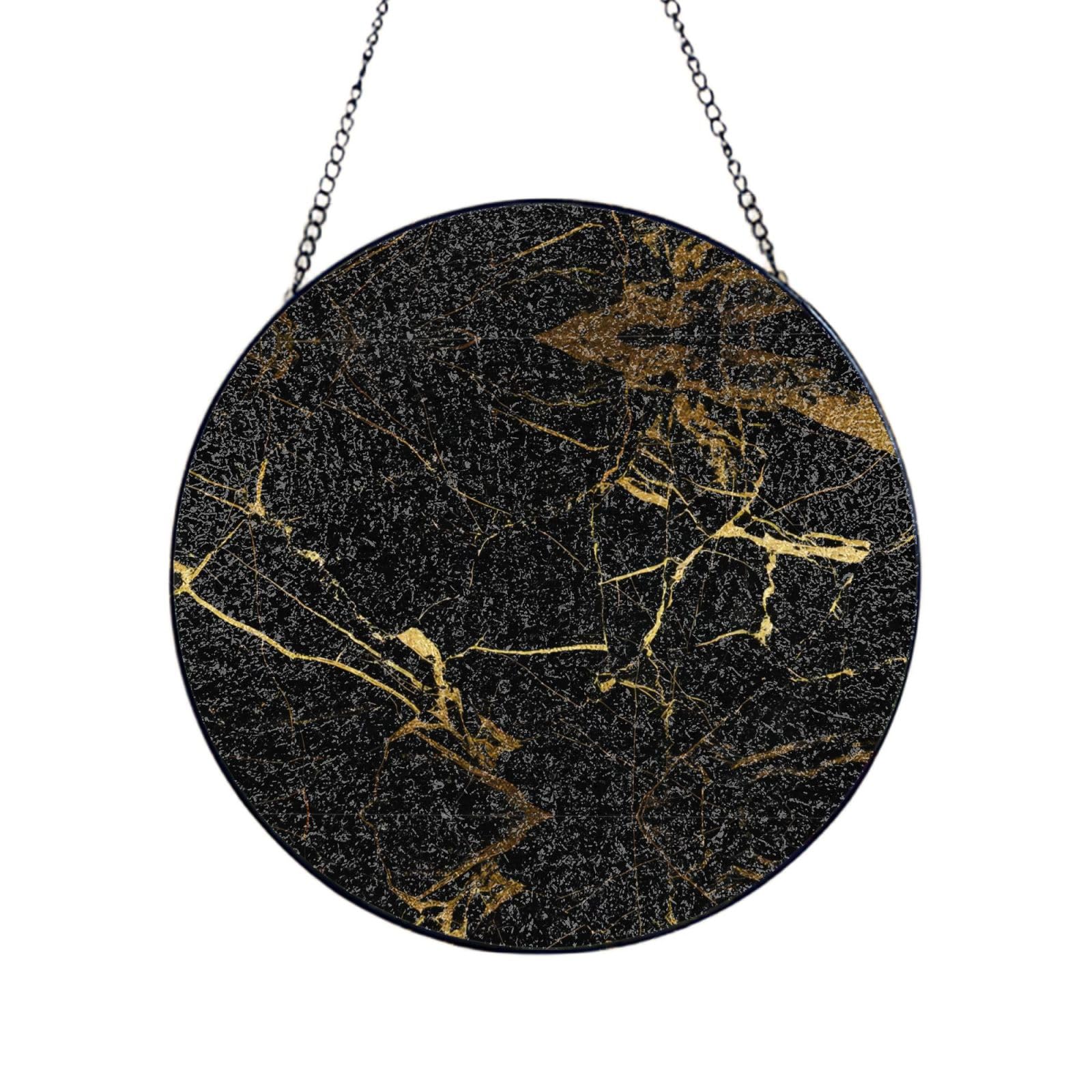 Phayah Black And Gold Background Print Glass Window Hanging Sun Catchers Suncatcher Decor For Birthday For Home Garden Porch 12in（30cm）