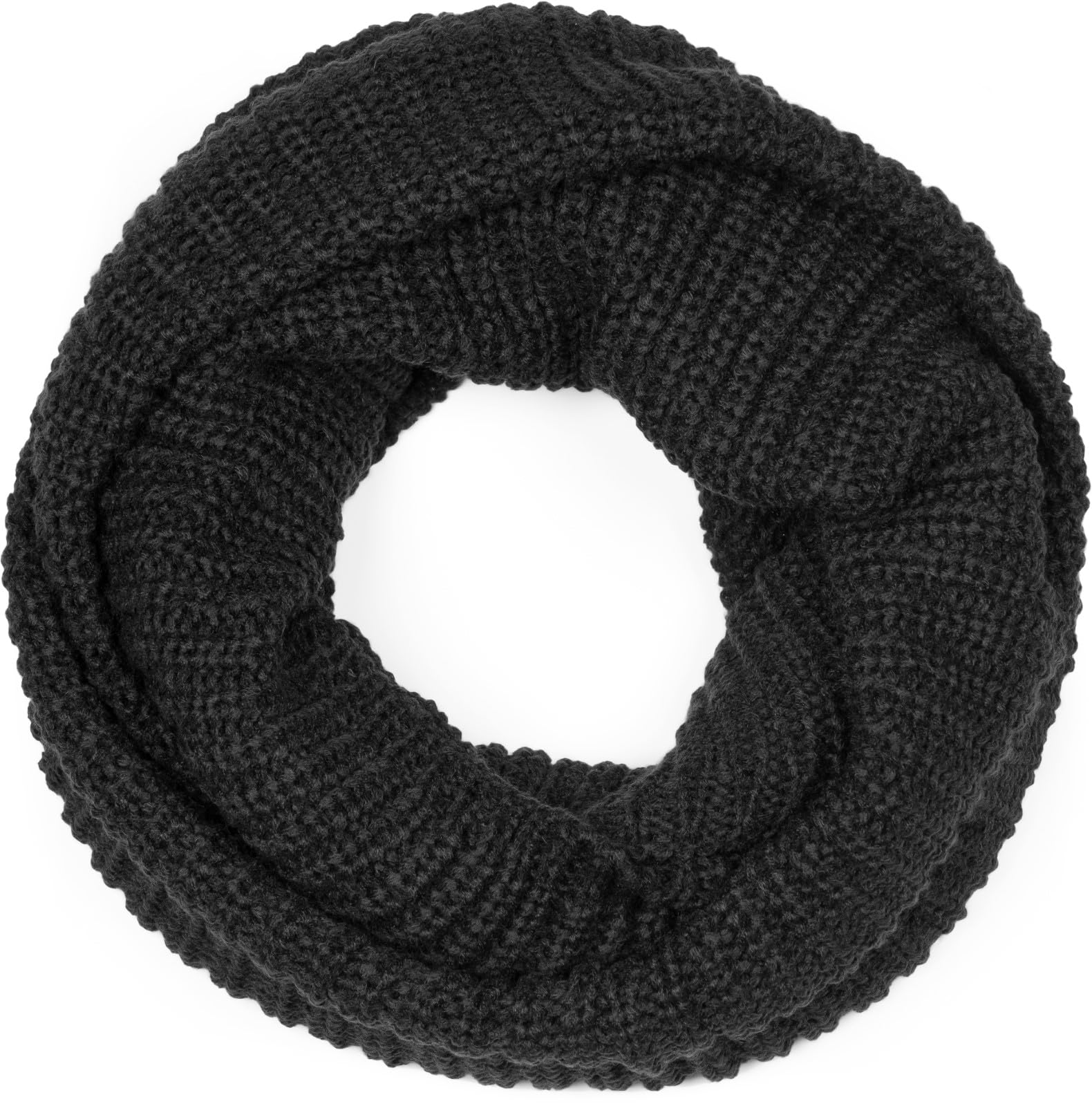 styleBREAKER Unisex Fine Knit Scarf, Solid Color Loop Tube Scarf, Fine Rib Winter Knit Scarf, Loop Scarf 01018112, Colour:Black