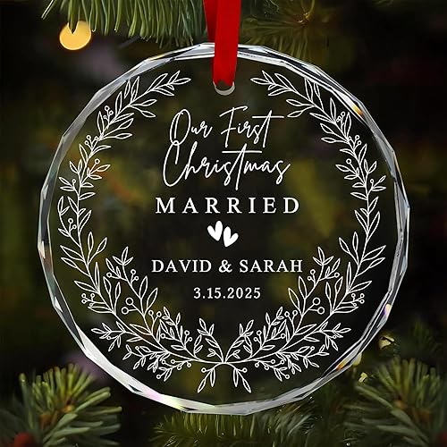 Miniatura 7 de Adorno personalizado de cristal casado de nuestra primera Navidad  Decoración de boda 2023, regalos de despedida de soltera, regalos de boda para