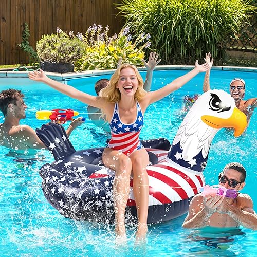 Miniatura 5 de Flotador patriótico de la bandera estadounidense águila para piscina, flotadores de piscina del 4 de julio, divertido animal de pájaro calvo águila