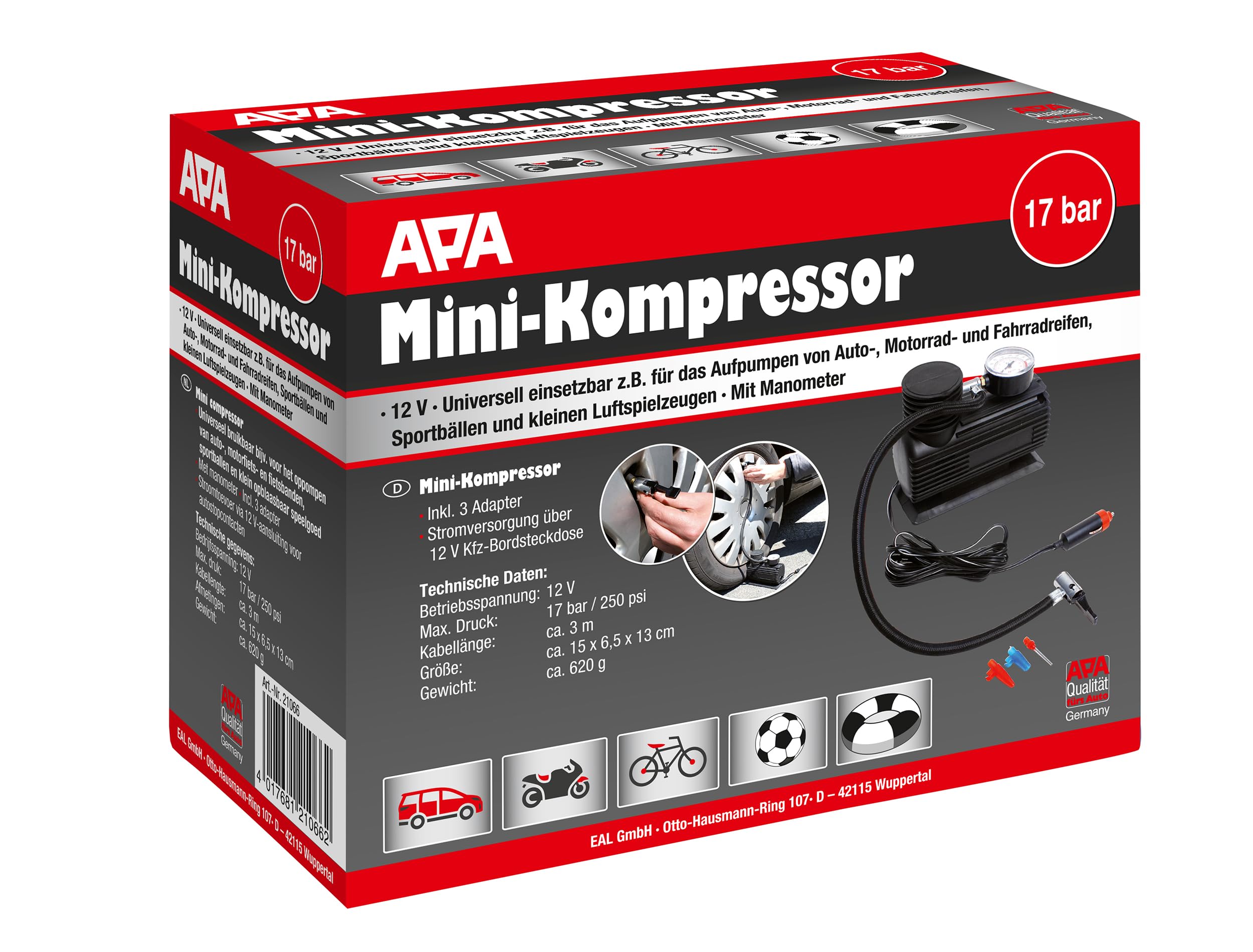 APA 21066 Mini compressore 43, bar, 12 V, confezione da 4