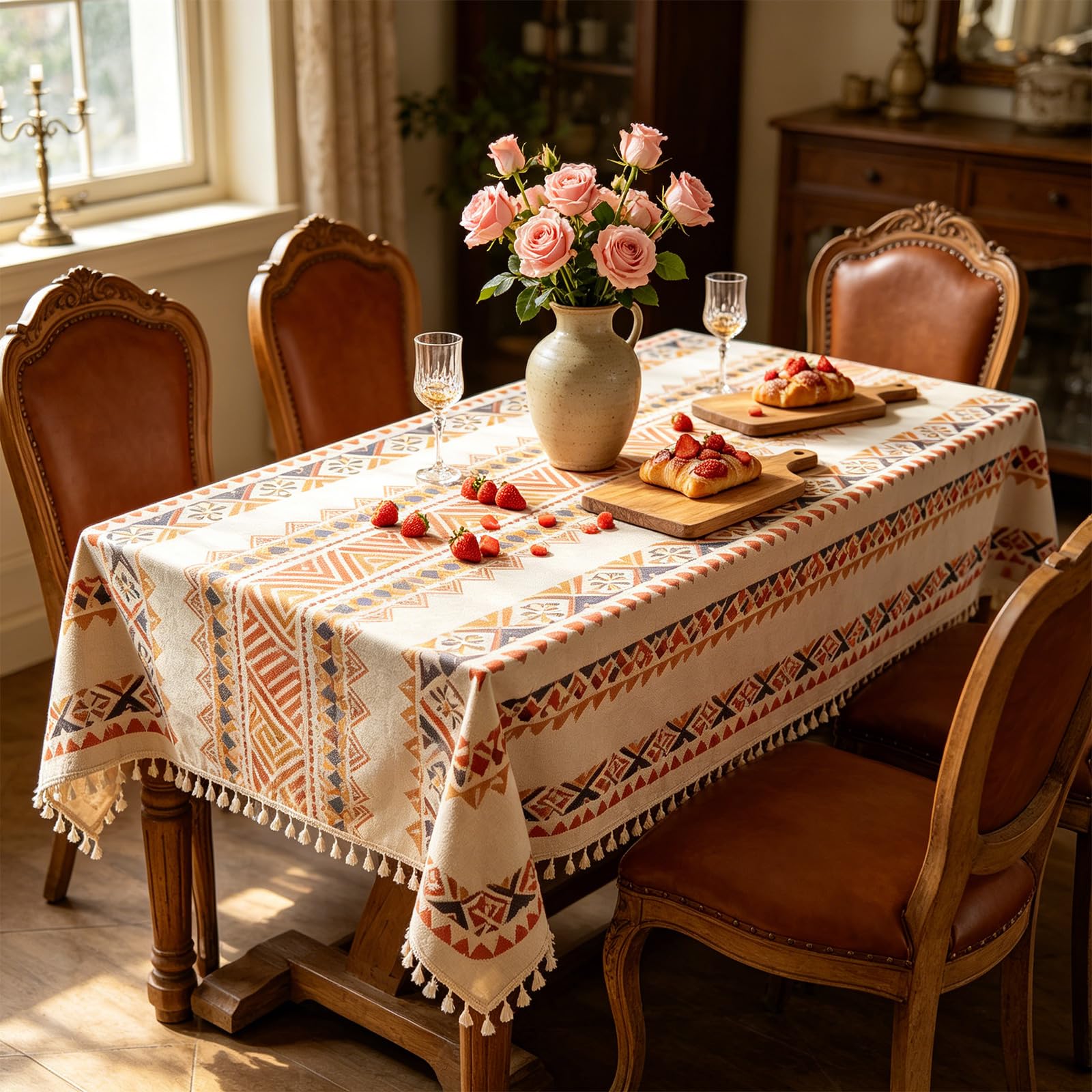 Mantel de tela de polialgodón suave que mejora la estética del comedor, decoración de mesa de banquete de gran tamaño