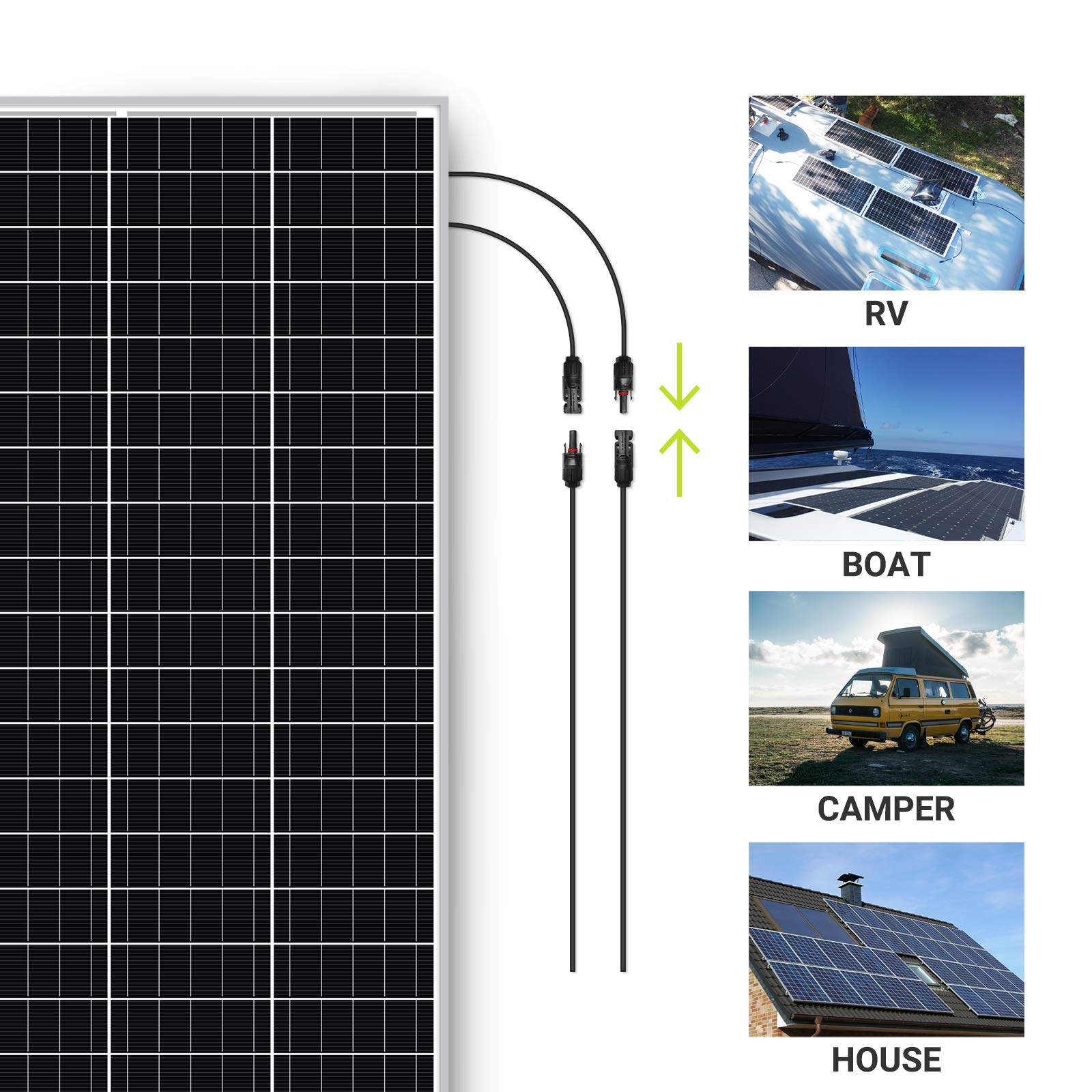 Newpowa Cable de extensión solar negro con conectores de panel solar macho/hembra compatible con MC4, resistente a la intemperie para uso al aire libre
