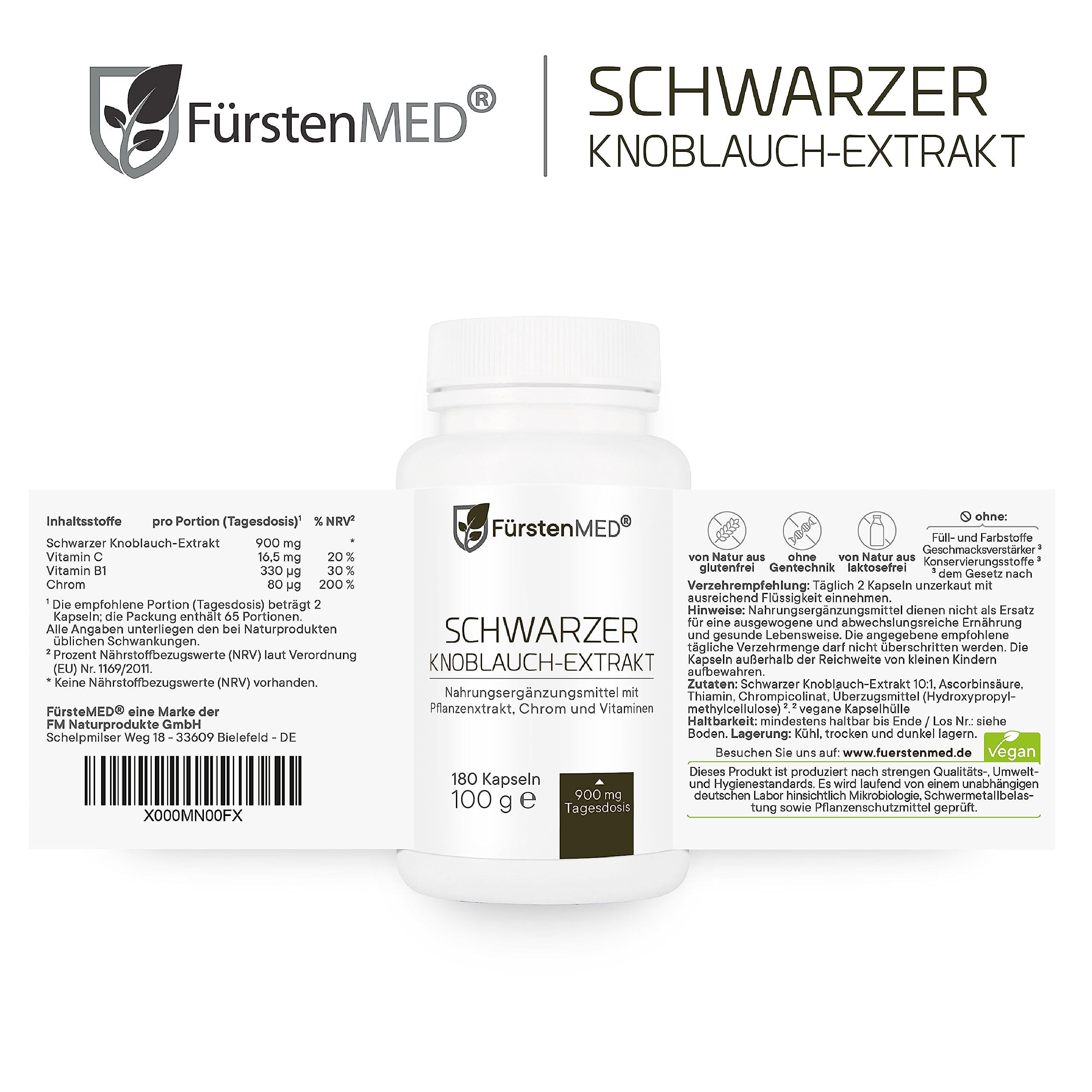 FürstenMED® 180 Schwarzer Knoblauch Kapseln, als 10:1 Extrakt = 9.000mg