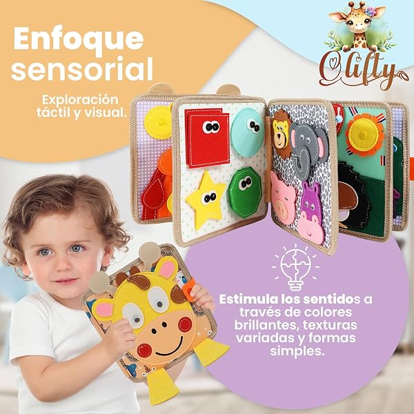 Libro Montessori 1 Año - Busy Board Montessori - Libro Bebé 1 Año - Busy Book - Libro Sensorial Bebé de Fieltro - Tablero Montessori 2 Años (Jirafa) - 2